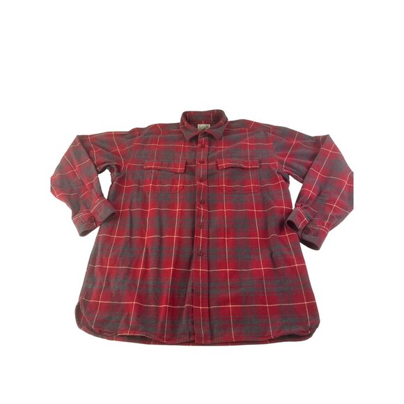 L.L. Bean Flannel Shirt Men's Large Red Plaid Cotton Long Sleeve Western - Picture 1 of 6
